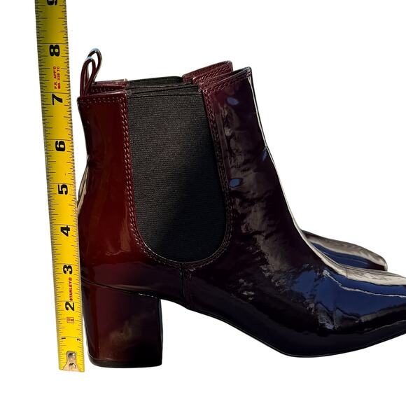 Express Oxblood Burgundy Patent Chelsea Ankle Boots Square Toe Block Heel 8 - Picture 4 of 9